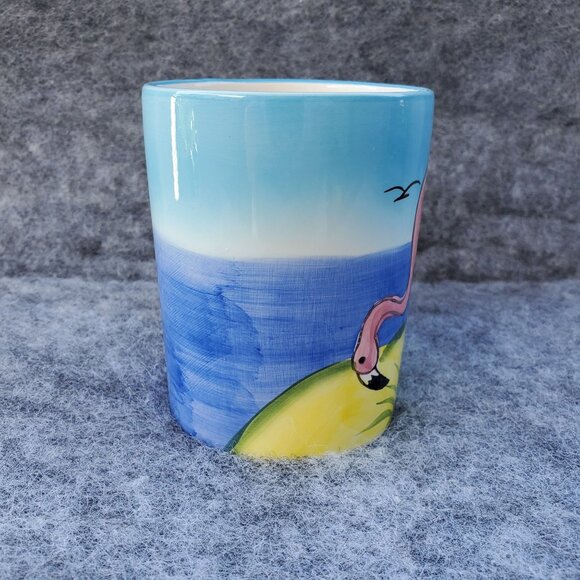 Vintage Florida Flamingo Ceramic Mug With Unique Seashell Handle From The 1980's - Picture 3 of 9